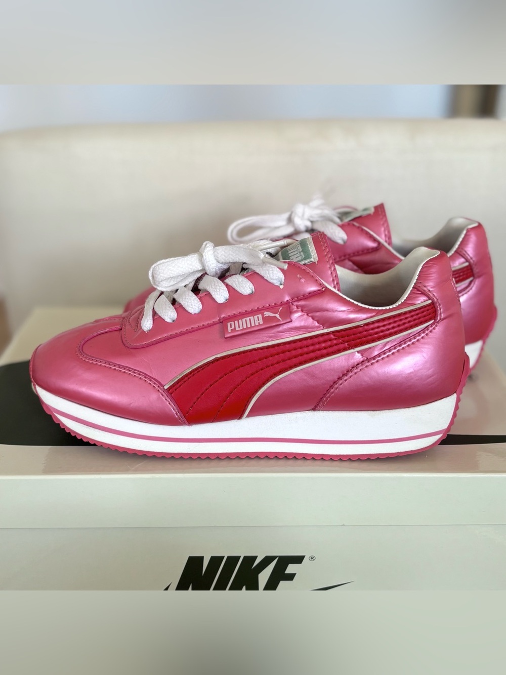 Vintage Puma Platform Wedge Sneakers Metallic Pink Chunky Y2K Womens 7 2000s - Picture 3 of 8